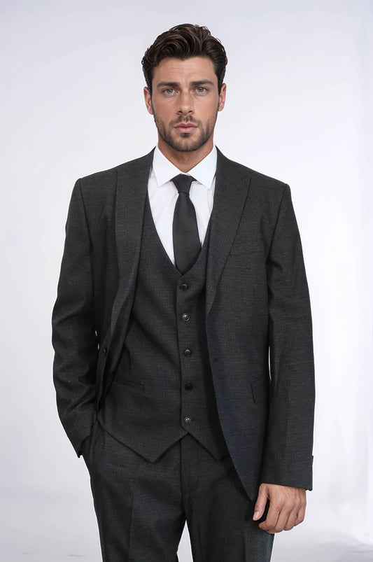 KOALA SYDNEY 3 -Piece Single Button Peak Lapel Dark Grey Men Suit