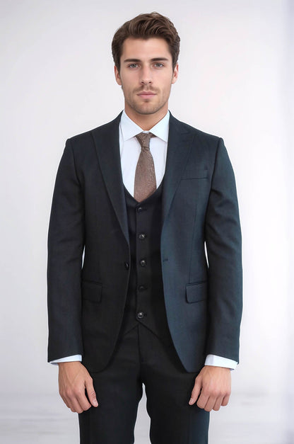 KOALA SYDNEY 3 -Piece Single Button Peak Lapel Anthracite Men Suit