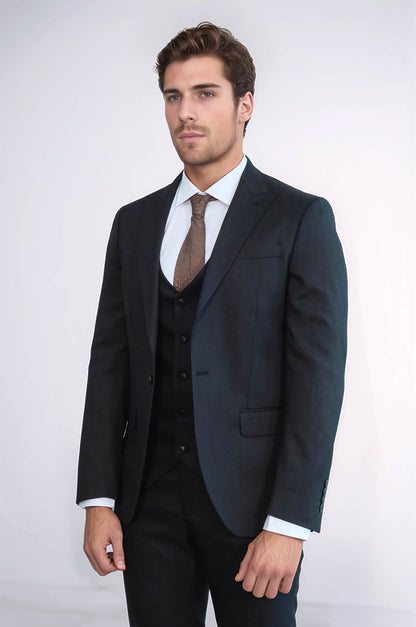KOALA SYDNEY 3 -Piece Single Button Peak Lapel Anthracite Men Suit