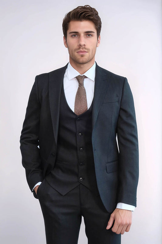 KOALA SYDNEY 3 -Piece Single Button Peak Lapel Anthracite Men Suit