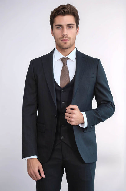 KOALA SYDNEY 3 -Piece Single Button Peak Lapel Anthracite Men Suit