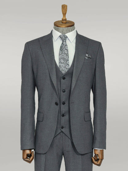KOALA SYDNEY  3 -Piece Single Button Peak Lapel Grey Men Suit -