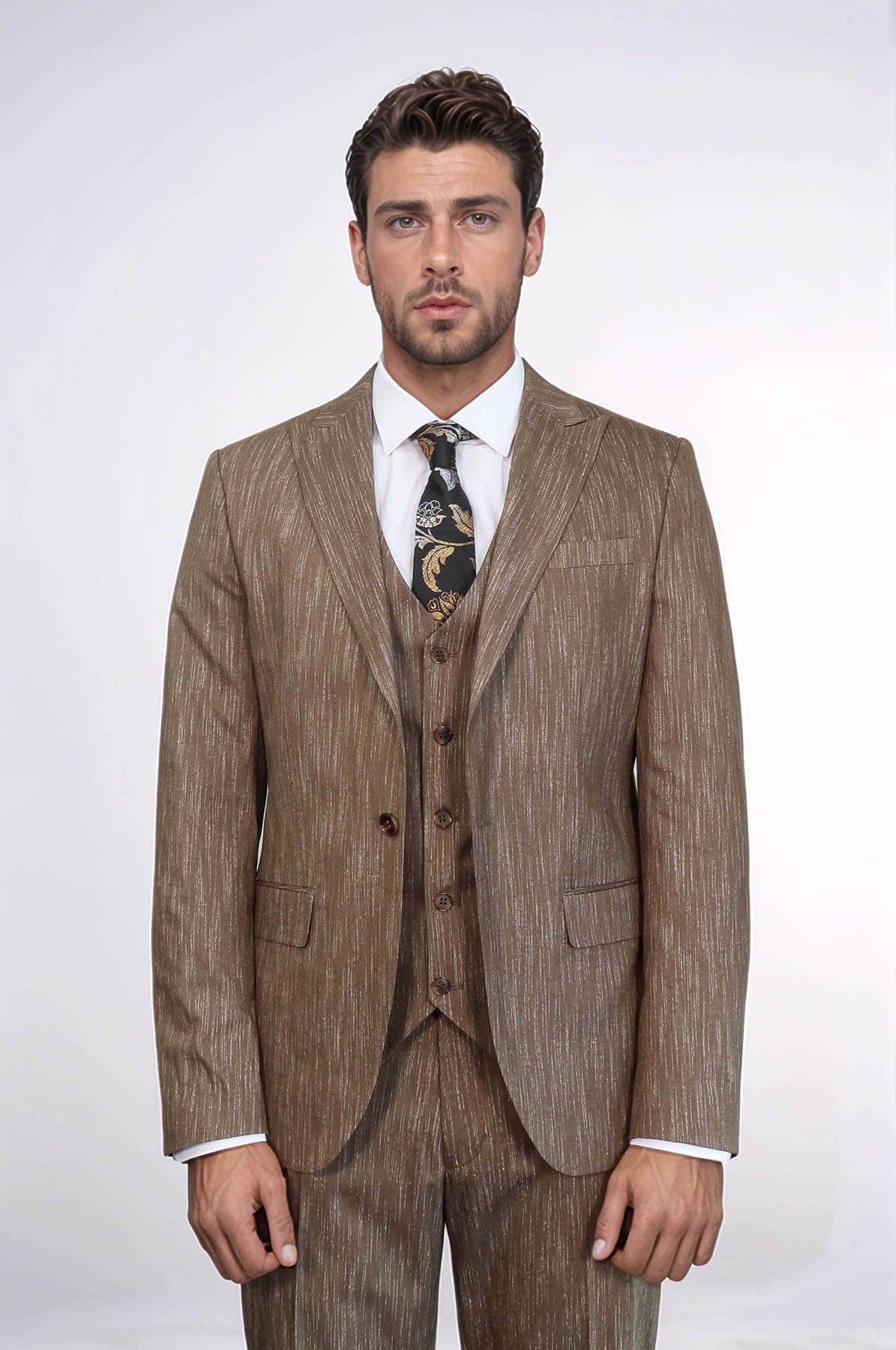 KOALA SYDNEY 3 -Piece Single Button Peak Lapel Tan Men Suit