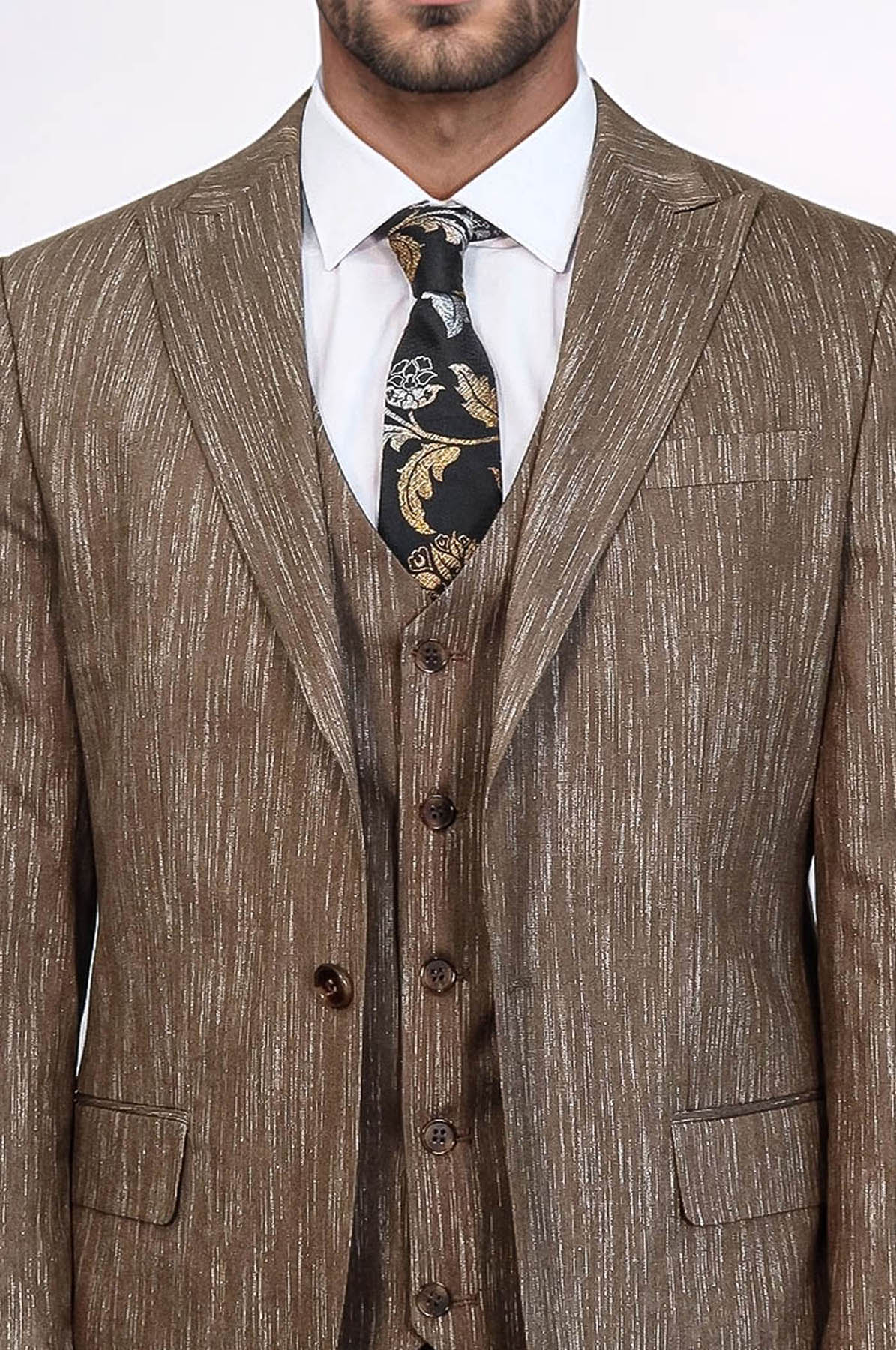 KOALA SYDNEY 3 -Piece Single Button Peak Lapel Tan Men Suit