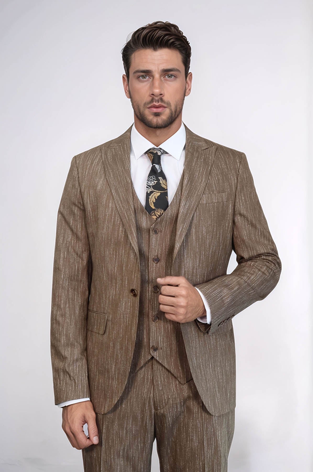 KOALA SYDNEY 3 -Piece Single Button Peak Lapel Tan Men Suit