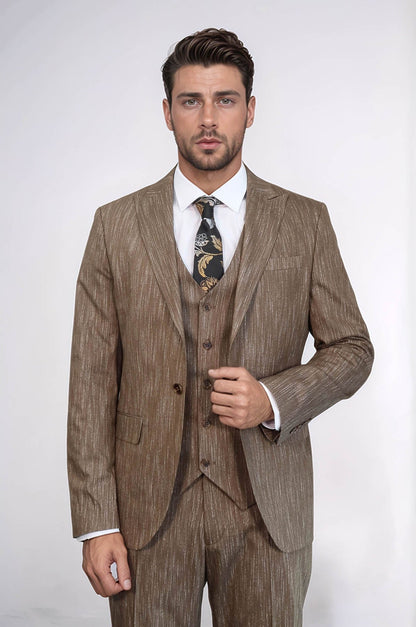 KOALA SYDNEY 3 -Piece Single Button Peak Lapel Tan Men Suit