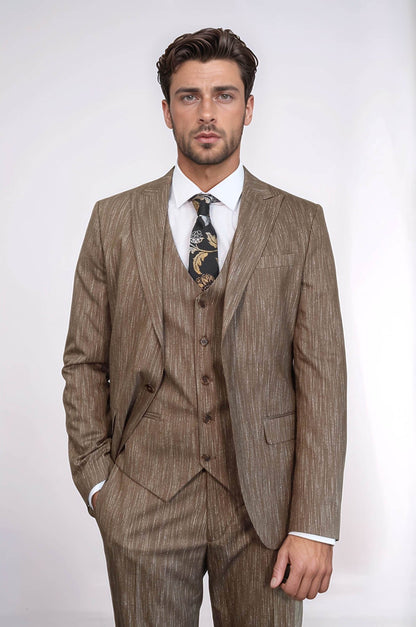 KOALA SYDNEY 3 -Piece Single Button Peak Lapel Tan Men Suit