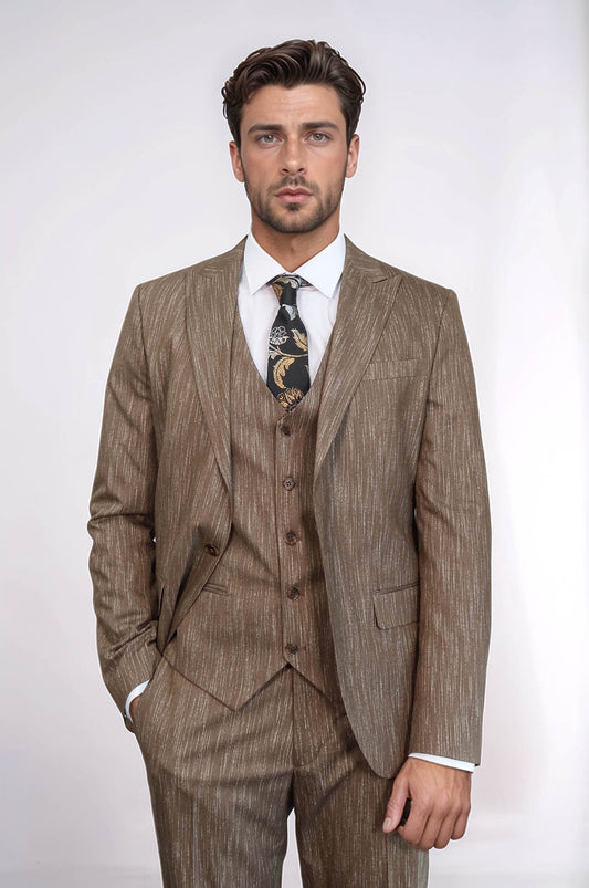 KOALA SYDNEY 3 -Piece Single Button Peak Lapel Tan Men Suit