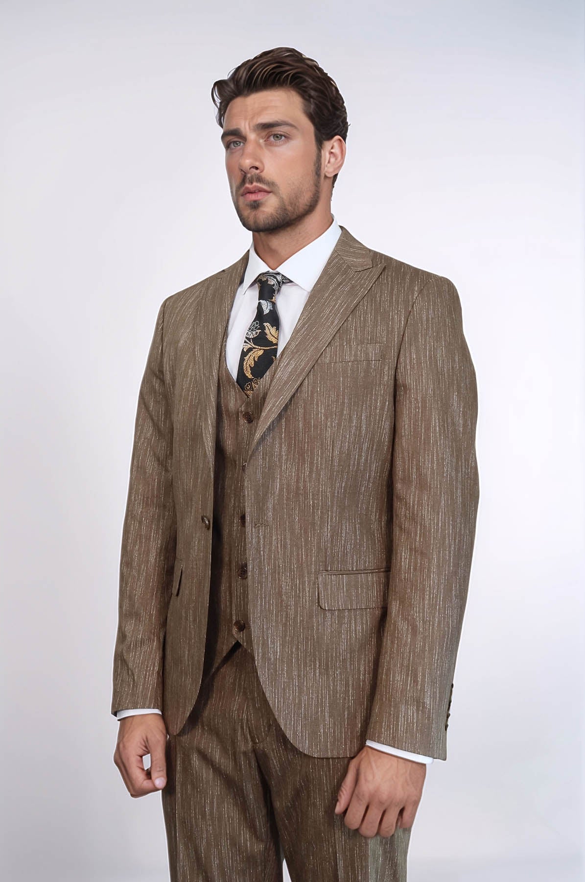KOALA SYDNEY 3 -Piece Single Button Peak Lapel Tan Men Suit