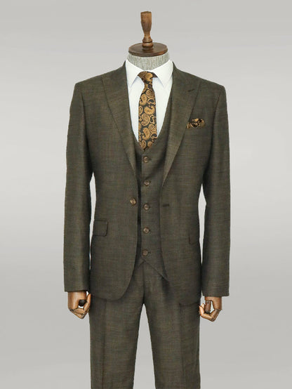 KOALA SYDNEY 3 -Piece Single Button Peak Lapel Khaki Men Suit