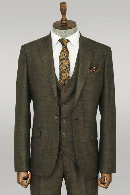 KOALA SYDNEY 3 -Piece Single Button Peak Lapel Khaki Men Suit