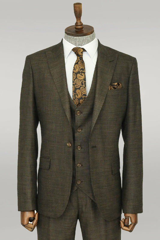 KOALA SYDNEY 3 -Piece Single Button Peak Lapel Khaki Men Suit