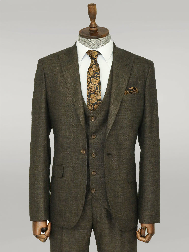 KOALA SYDNEY 3 -Piece Single Button Peak Lapel Khaki Men Suit