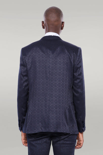 KOALA SYDNEY  Velvet Lapel Patterned Navy Blue Tuxedo -