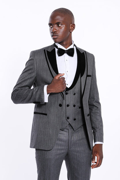 KOALA SYDNEY  Patterned Velvet Lapel Smoked Men Tuxedo