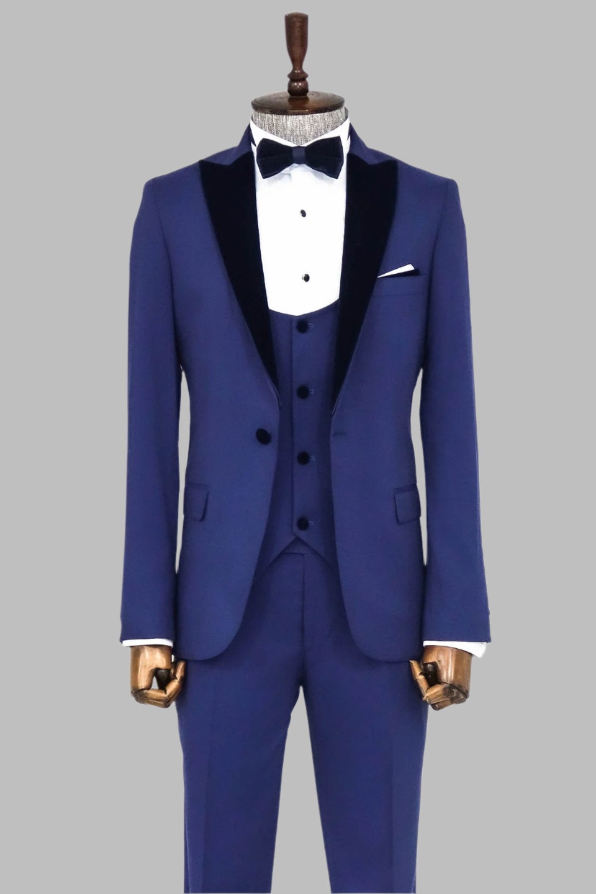 Velvet Lapel Slim Fit Blue Men Suit - Wessi