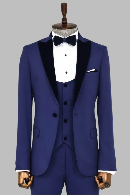 KOALA SYDNEY  Velvet Lapel Slim Fit Blue Men Suit