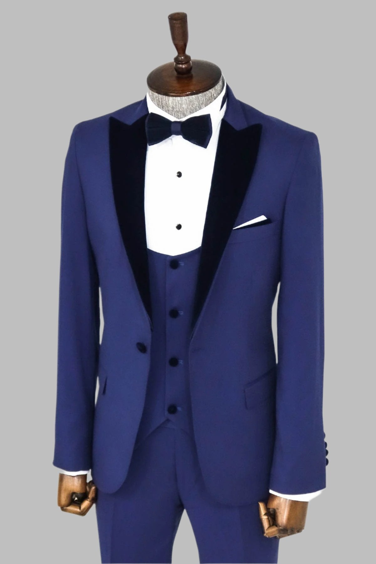 Velvet Lapel Slim Fit Blue Men Suit - Wessi