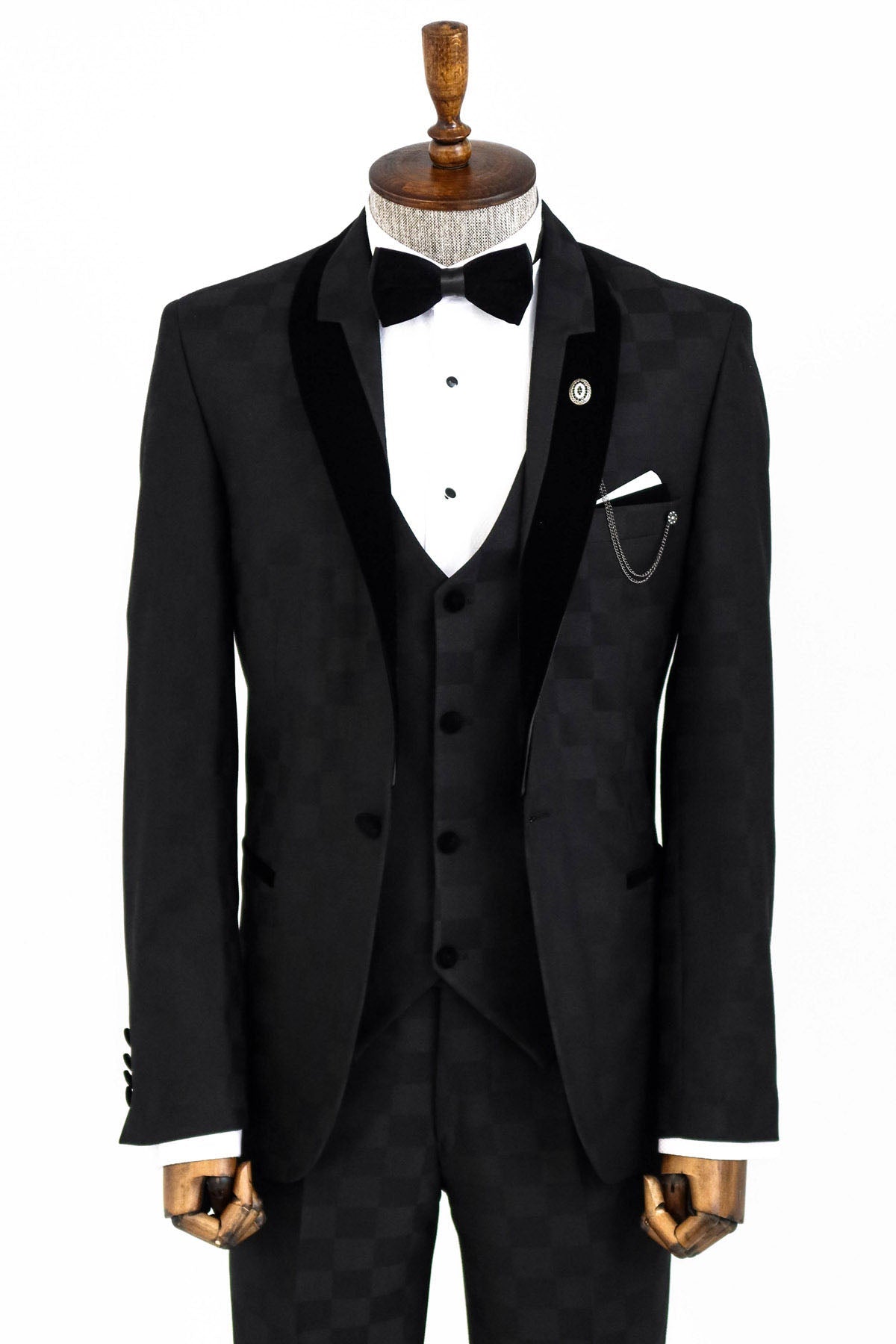 Plaid Slim Fit Black Men Tuxedo
