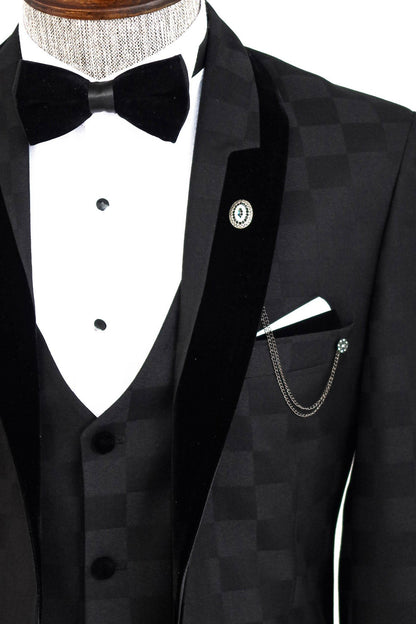 Plaid Slim Fit Black Men Tuxedo