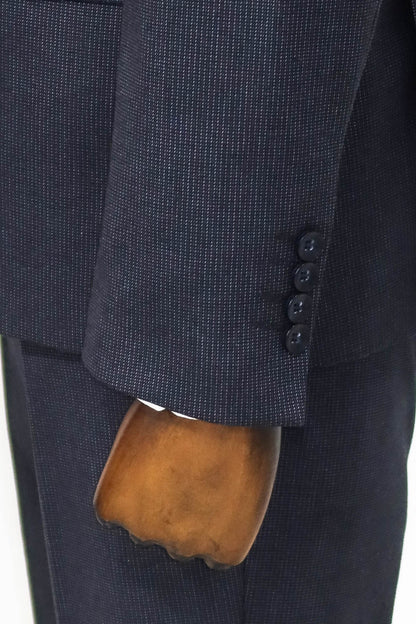 Slim Fit Patterned Navy Blue Men Suit