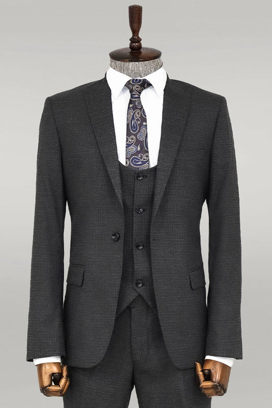 KOALA SYDNEY  Slim Fit Patterned Anthracite Men Suit -