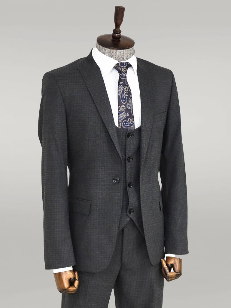 KOALA SYDNEY  Slim Fit Patterned Anthracite Men Suit -