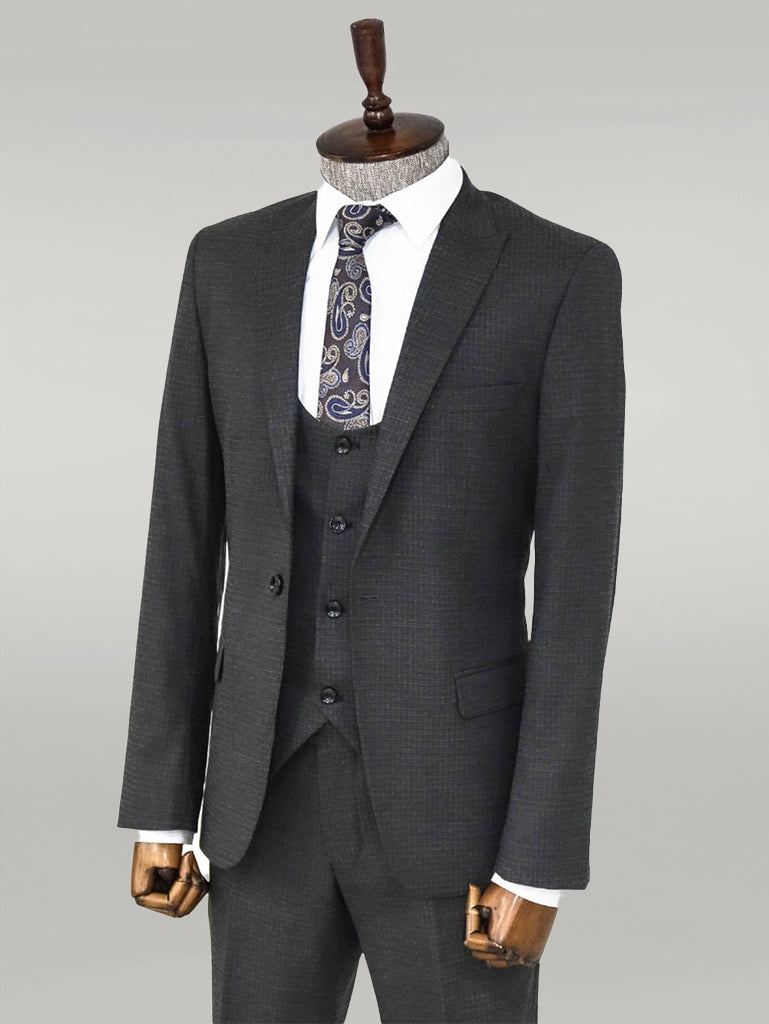 KOALA SYDNEY  Slim Fit Patterned Anthracite Men Suit -