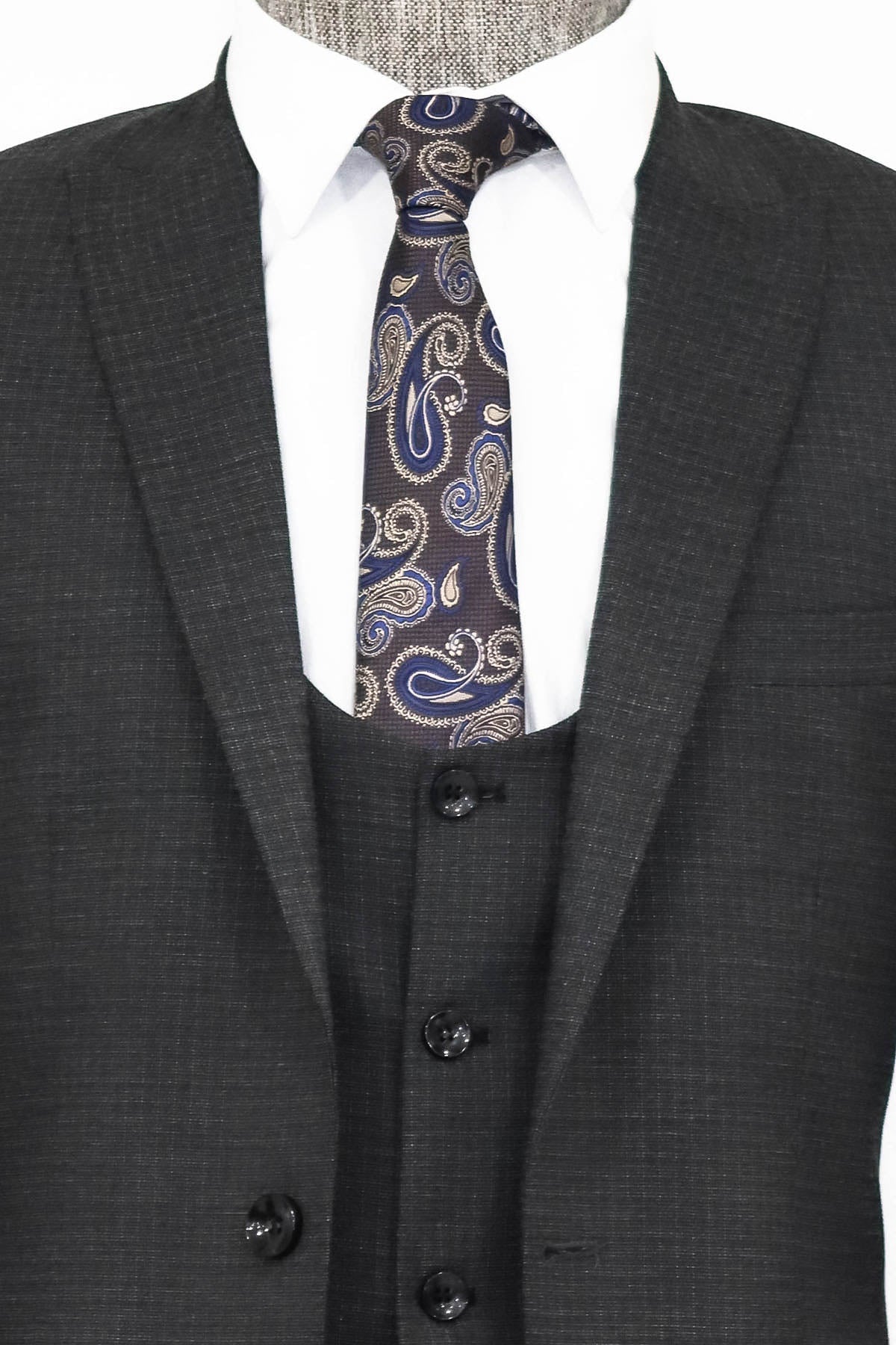 KOALA SYDNEY  Slim Fit Patterned Anthracite Men Suit -