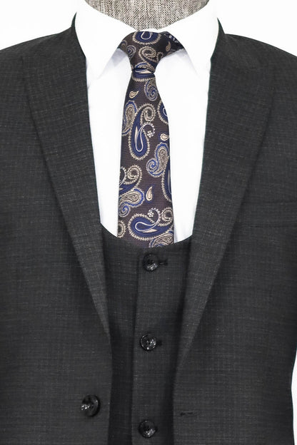 KOALA SYDNEY  Slim Fit Patterned Anthracite Men Suit -