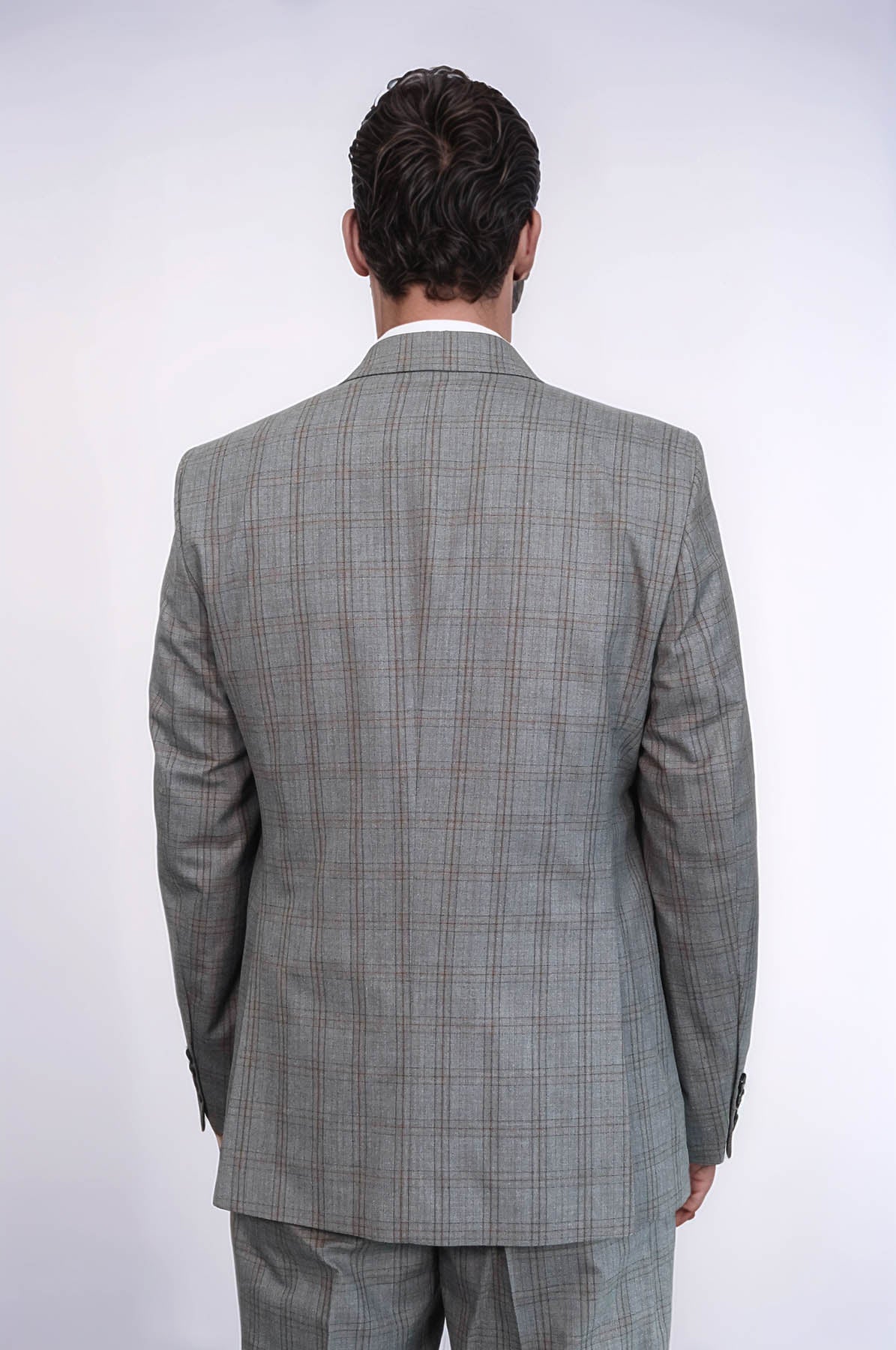Checked Slim Fit Grey Men Suit