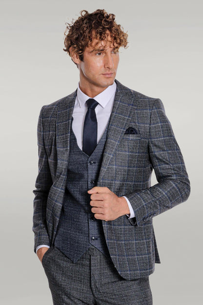 KOALA SYDNEY  Slim Fit Checked Patterned Black Men Suit -
