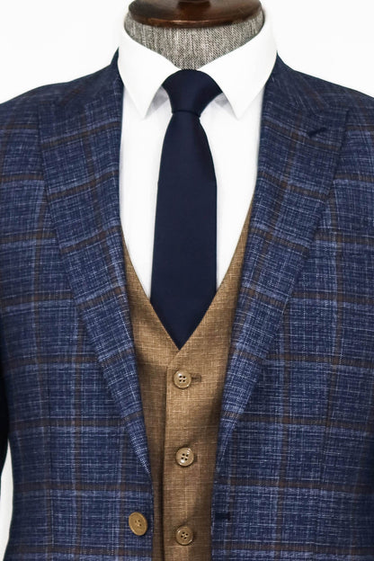 KOALA SYDNEY  Slim Fit Checked Patterned Navy Blue Men Suit -