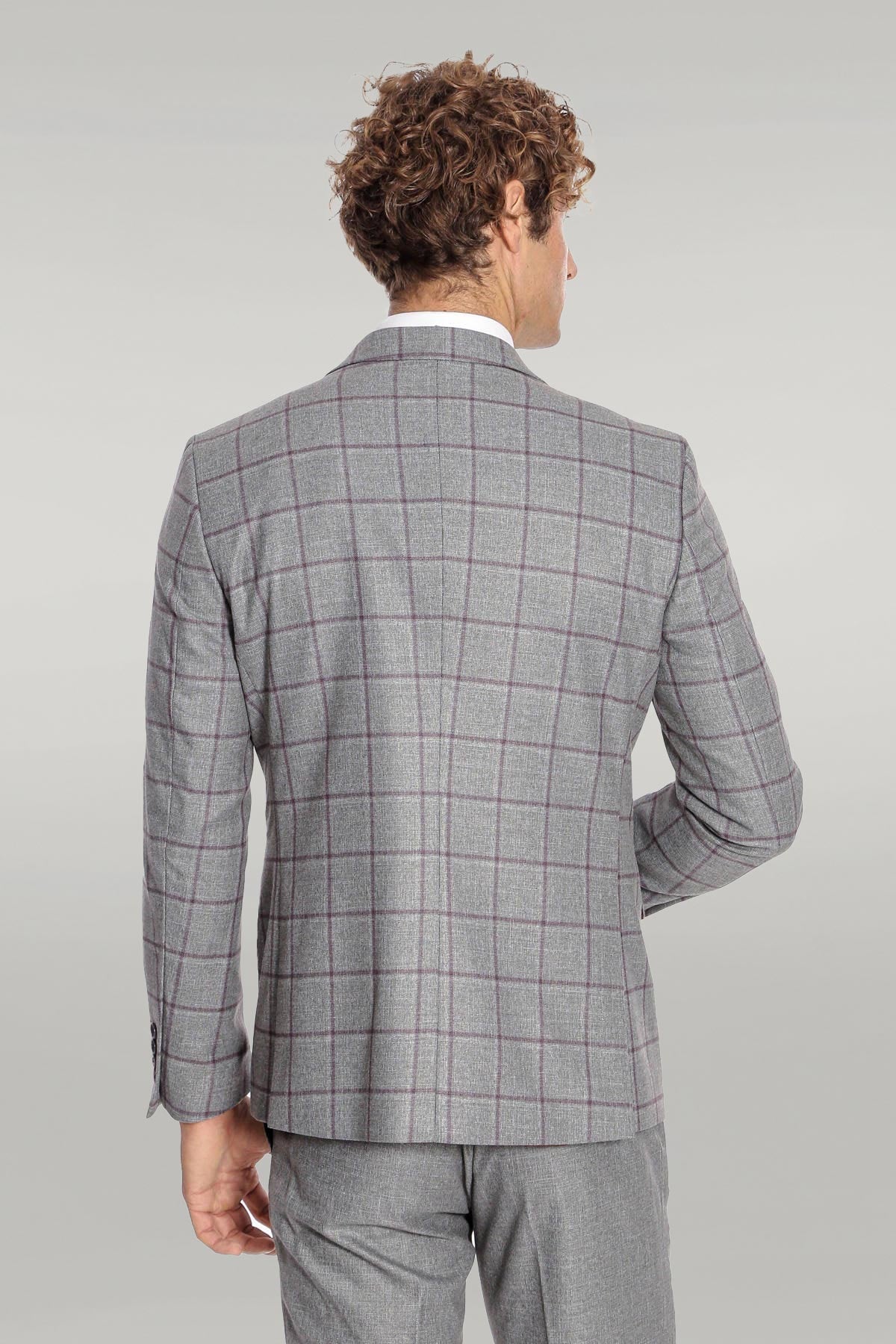 KOALA SYDNEY  Slim Fit Checked Patterned Grey Men Suit -
