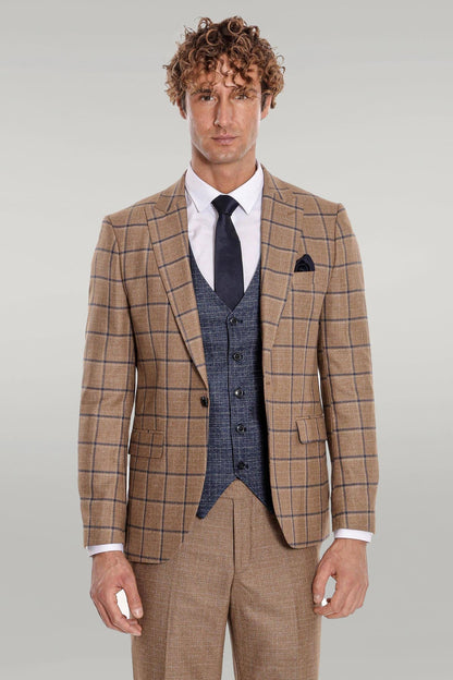 KOALA SYDNEY  Slim Fit Checked Patterned Brown Men Suit -