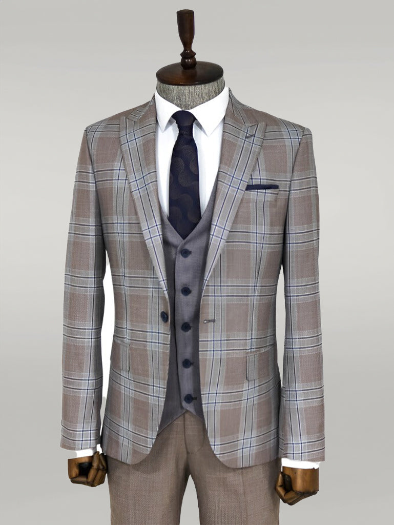 KOALA SYDNEY  Slim Fit Vested Light Brown Men Suit -
