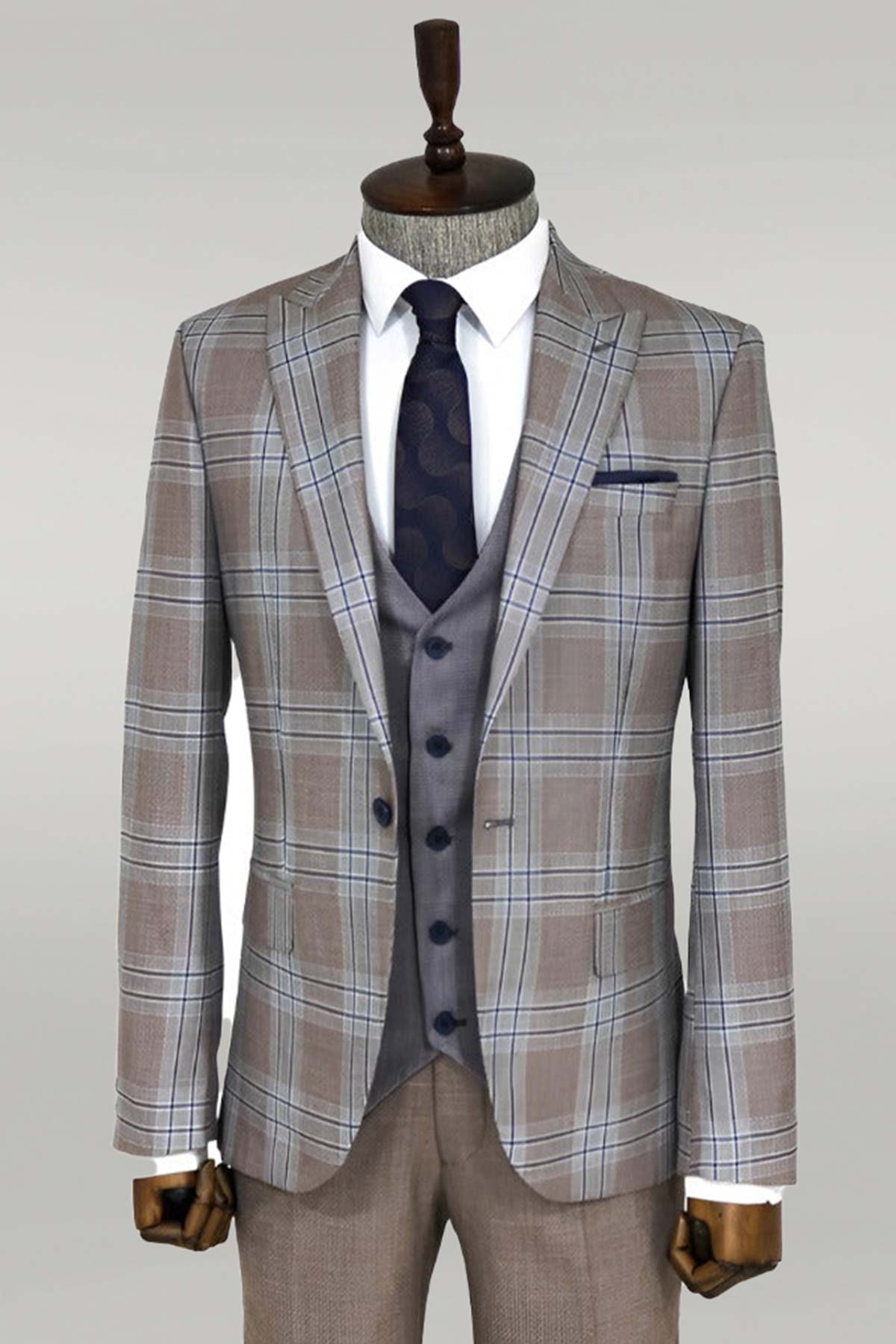 KOALA SYDNEY  Slim Fit Vested Light Brown Men Suit -