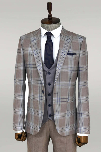 KOALA SYDNEY  Slim Fit Vested Light Brown Men Suit -