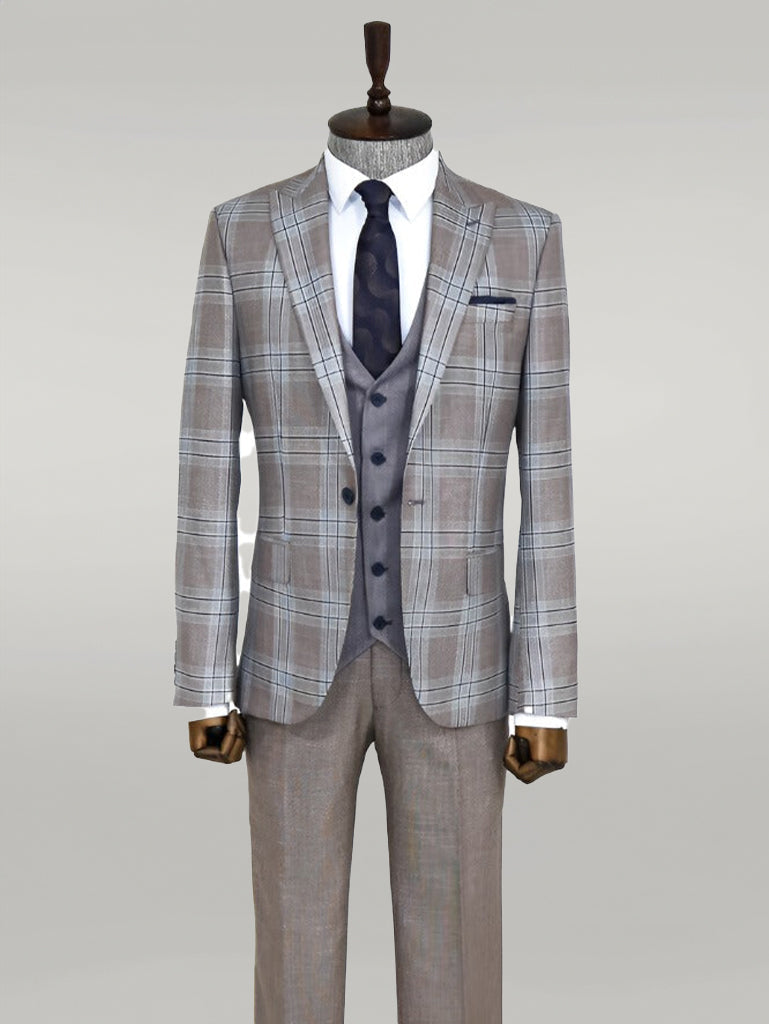 KOALA SYDNEY  Slim Fit Vested Light Brown Men Suit -