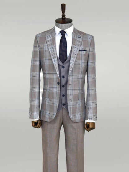 KOALA SYDNEY  Slim Fit Vested Light Brown Men Suit -