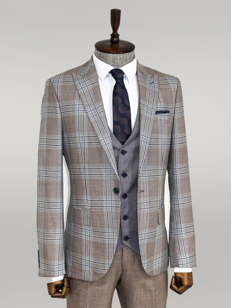 KOALA SYDNEY  Slim Fit Vested Light Brown Men Suit -