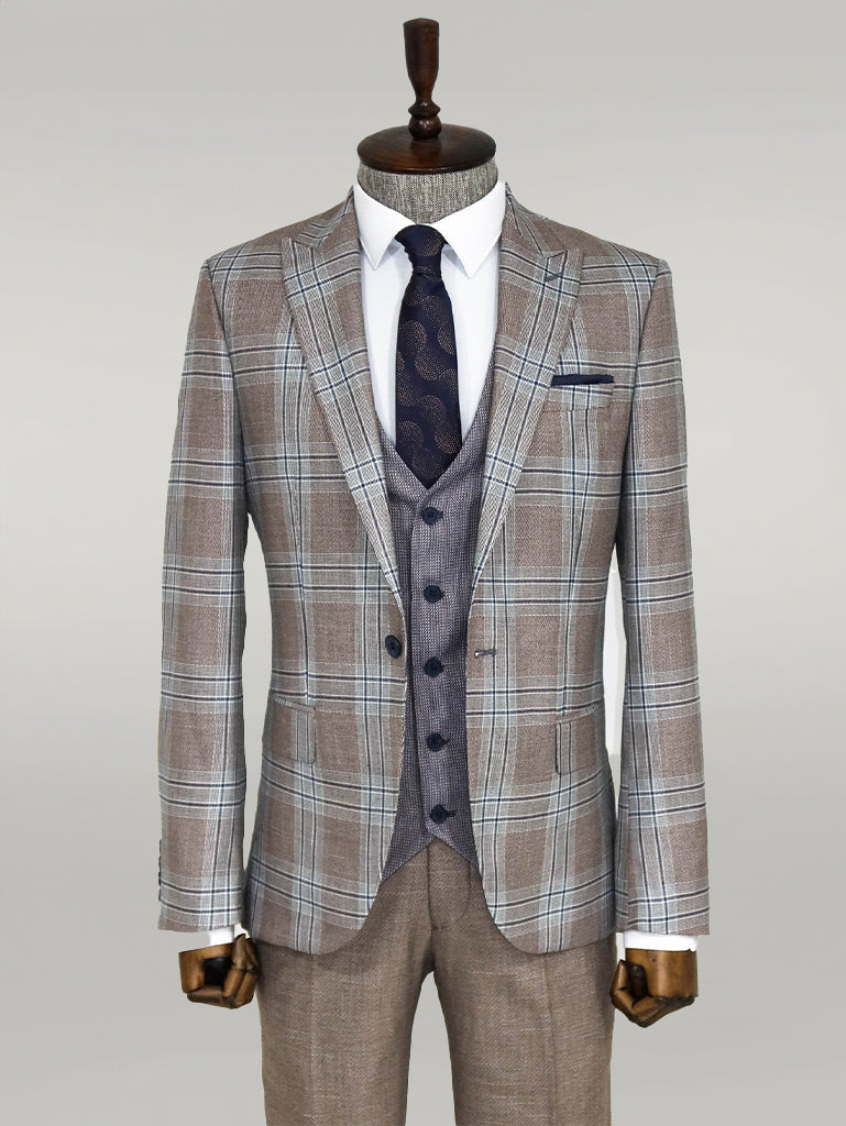 KOALA SYDNEY  Slim Fit Vested Light Brown Men Suit -
