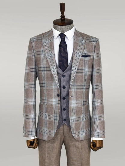 KOALA SYDNEY  Slim Fit Vested Light Brown Men Suit -