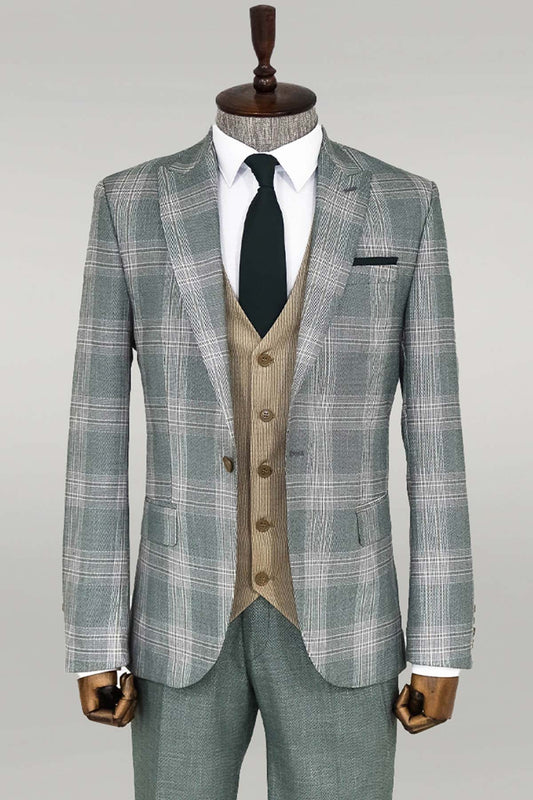 KOALA SYDNEY  Slim Fit Light Green Vested Suit -