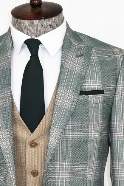 Slim Fit Light Green Vested Suit -