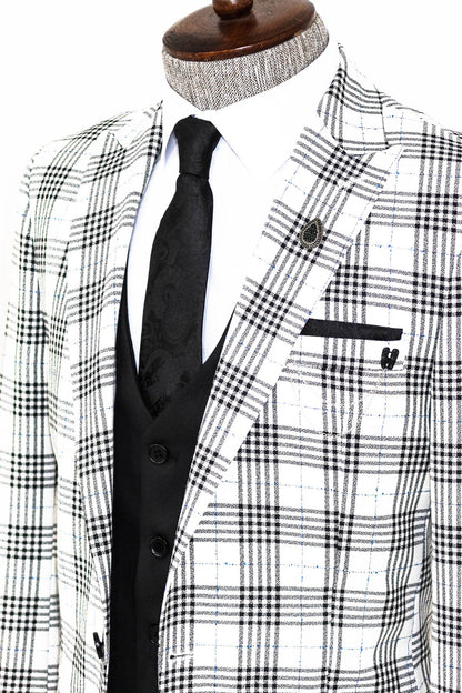 Checked Slim Fit Black-White Men Suit