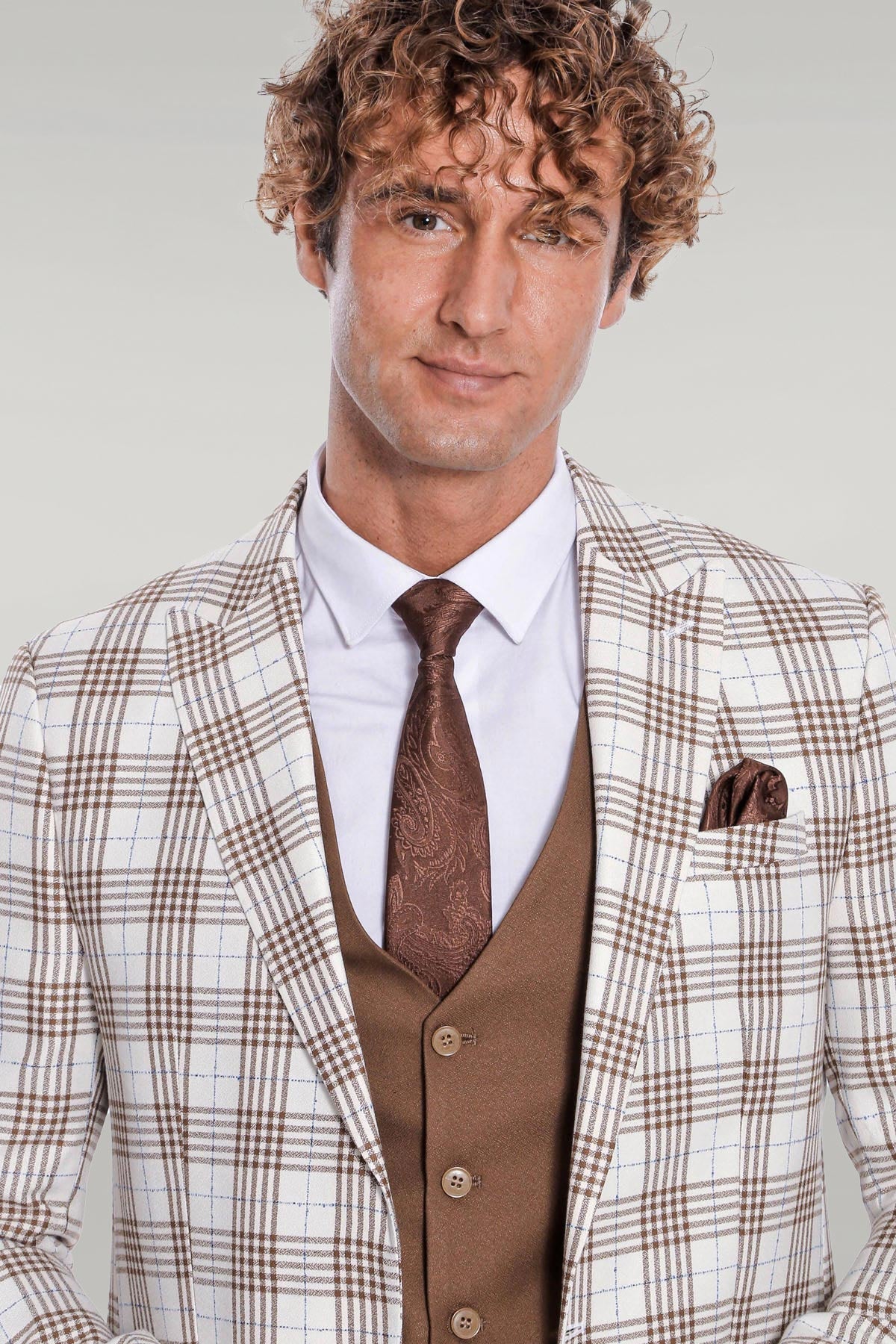 KOALA SYDNEY  Checked Slim Fit Brown Men Suit -