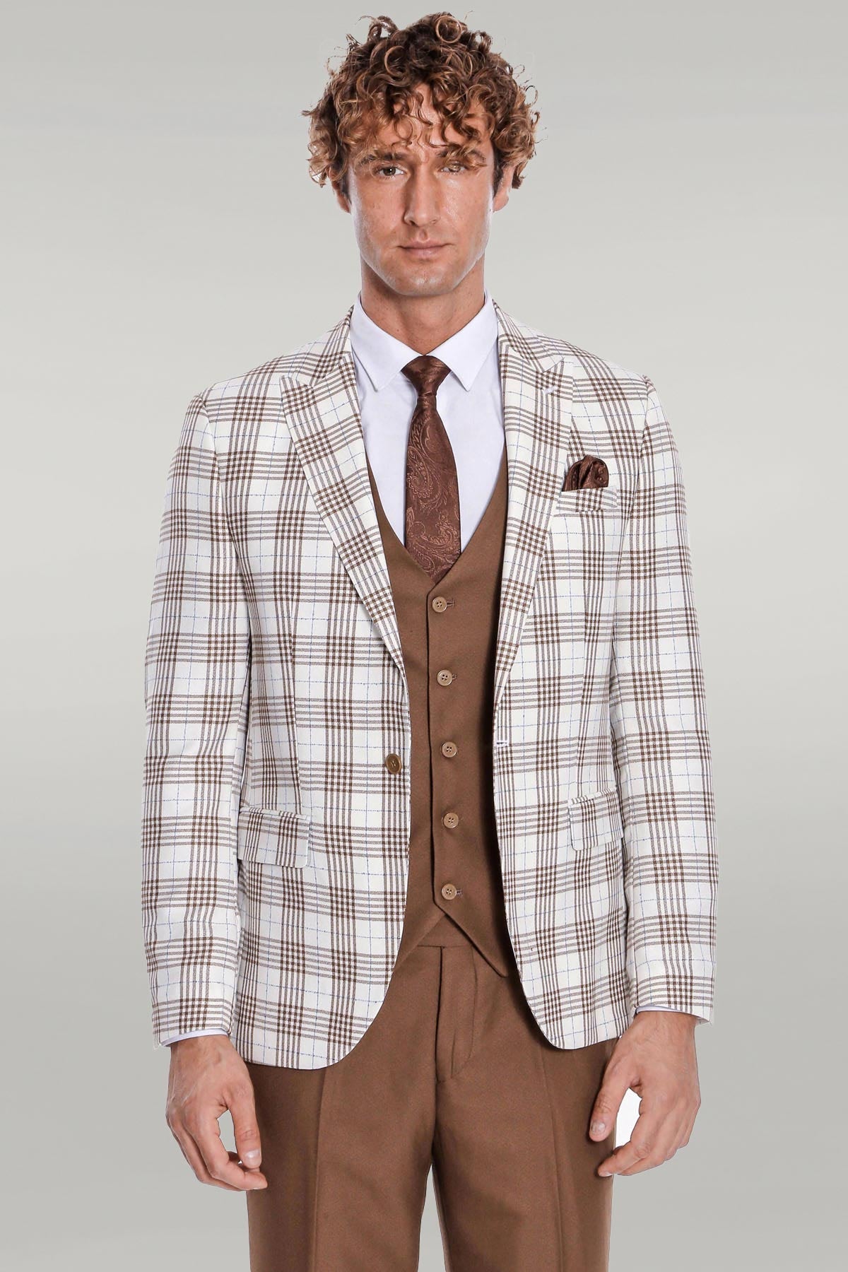 KOALA SYDNEY  Checked Slim Fit Brown Men Suit -