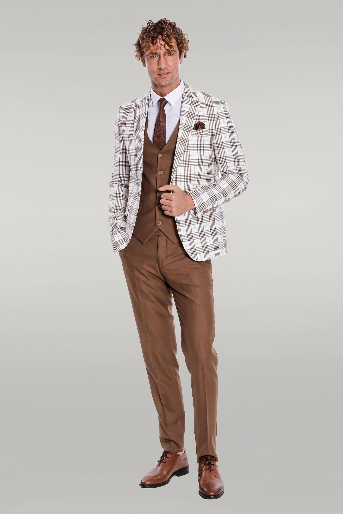 KOALA SYDNEY  Checked Slim Fit Brown Men Suit -