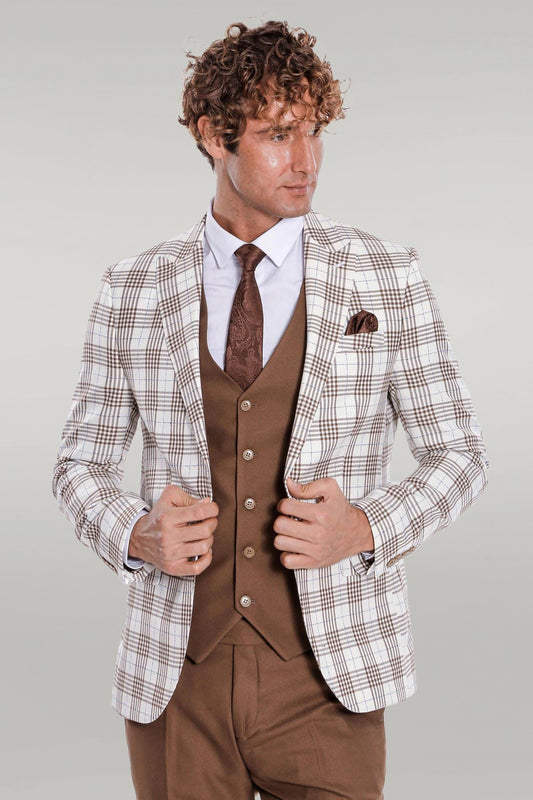 KOALA SYDNEY  Checked Slim Fit Brown Men Suit -